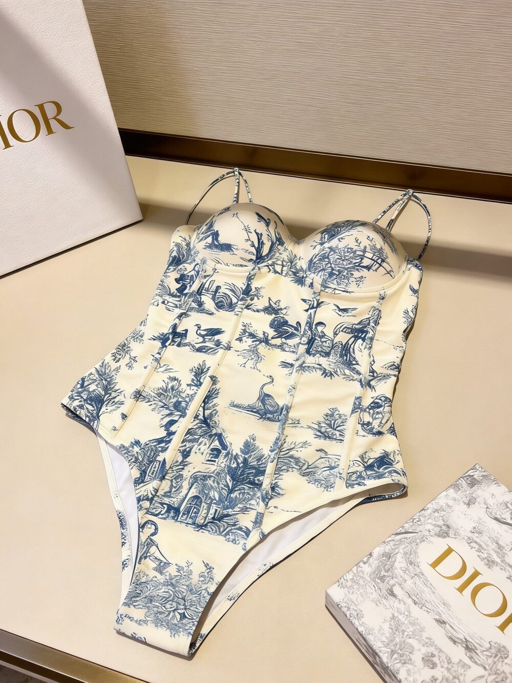 Dior Blue Toile de Jouy Bustier Swimsuit - Picture 6 of 6